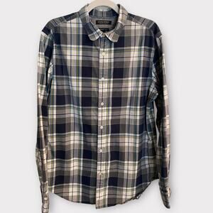 Banana Republic Custom 078 Wash Grant Shirt Mens Large Plaid Blue White Yellow